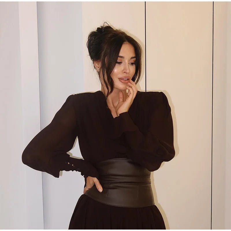 Dress With V Neck And Side Slit Long Sleeves Retro Elegant Autumn Party Style For All Occasions - SN Wigs & More