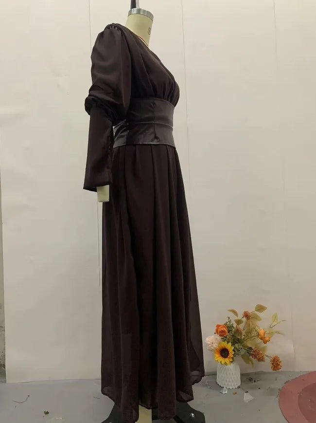 Dress With V Neck And Side Slit Long Sleeves Retro Elegant Autumn Party Style For All Occasions - SN Wigs & More