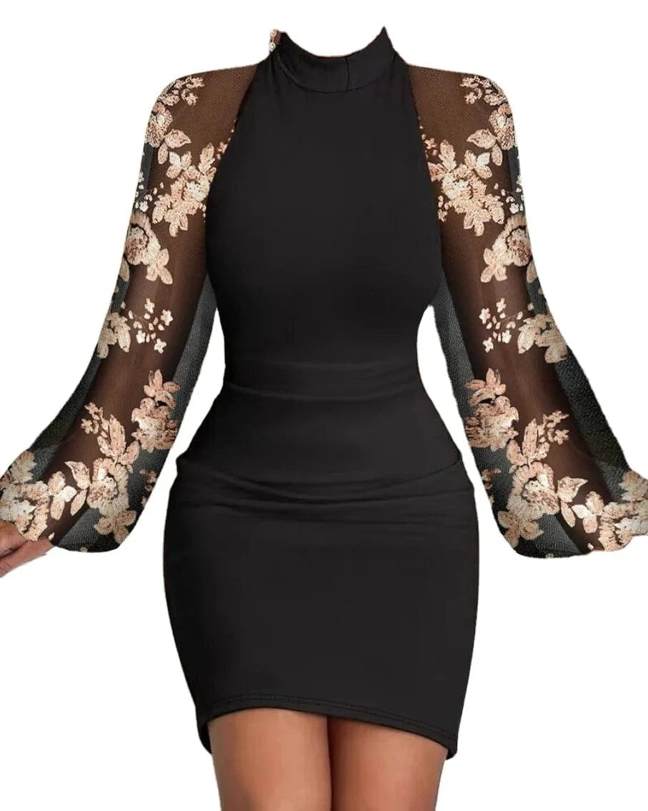 Dresses For Women Sexy Off Shoulder Mesh Sequin Sleeve Bodycon Dress 2024 Autumn Casual Elegant Party Mini Dress Robe Female