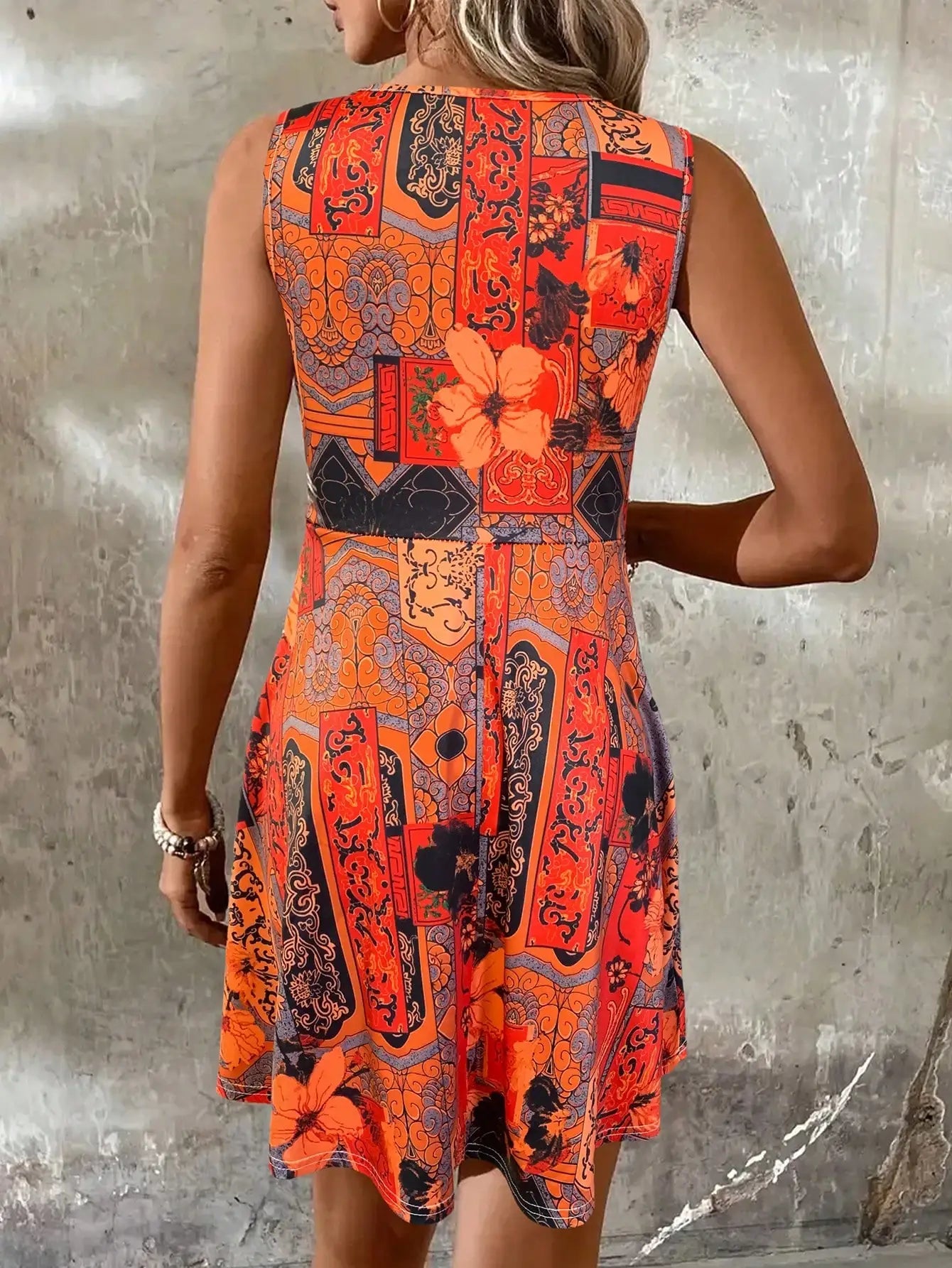 Dresses With Sleeveless Vintage Floral Print And Tied Detail Casual Bohemian Style - SN Wigs & More