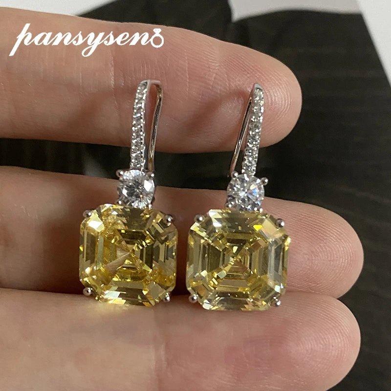 Drop Earrings Asscher Cut Citrine And Moissanite In Sterling Silver Elegant Wedding Jewelry - SN Wigs & More