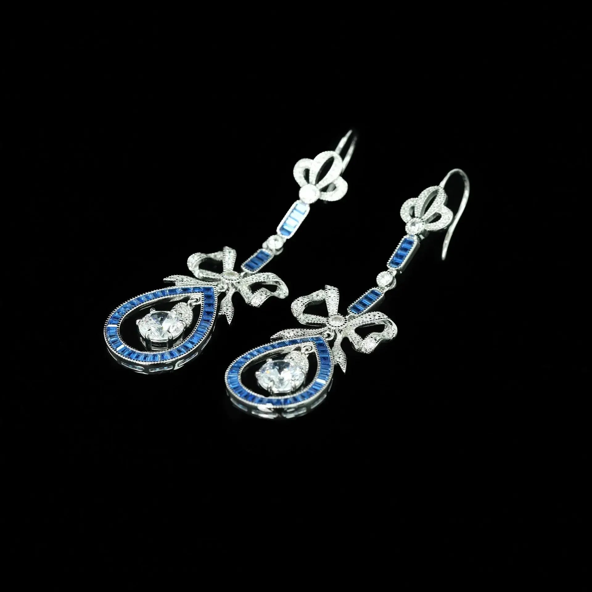 Drop Earrings Lab Sapphire 925 Sterling Silver Vintage Style - SN Wigs & More