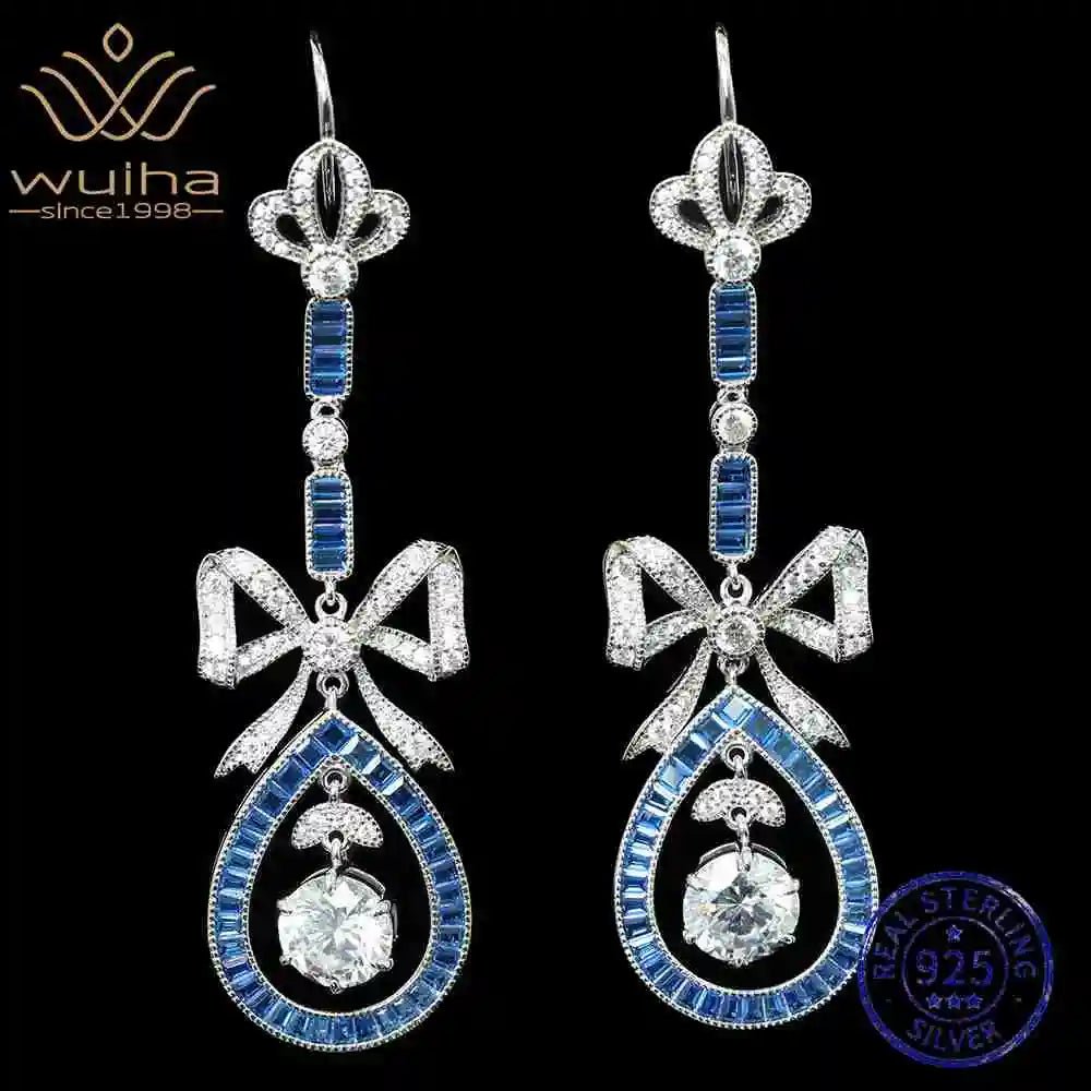 Drop Earrings Lab Sapphire 925 Sterling Silver Vintage Style - SN Wigs & More