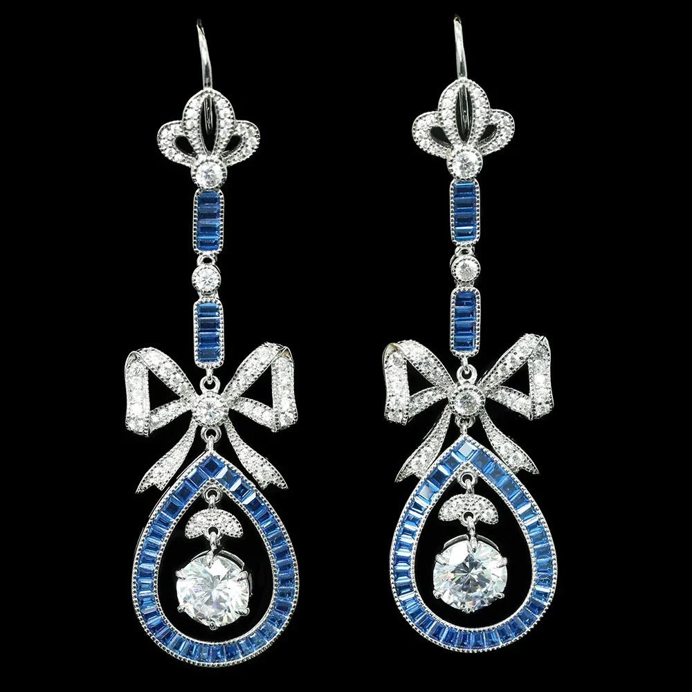 Drop Earrings Lab Sapphire 925 Sterling Silver Vintage Style - SN Wigs & More