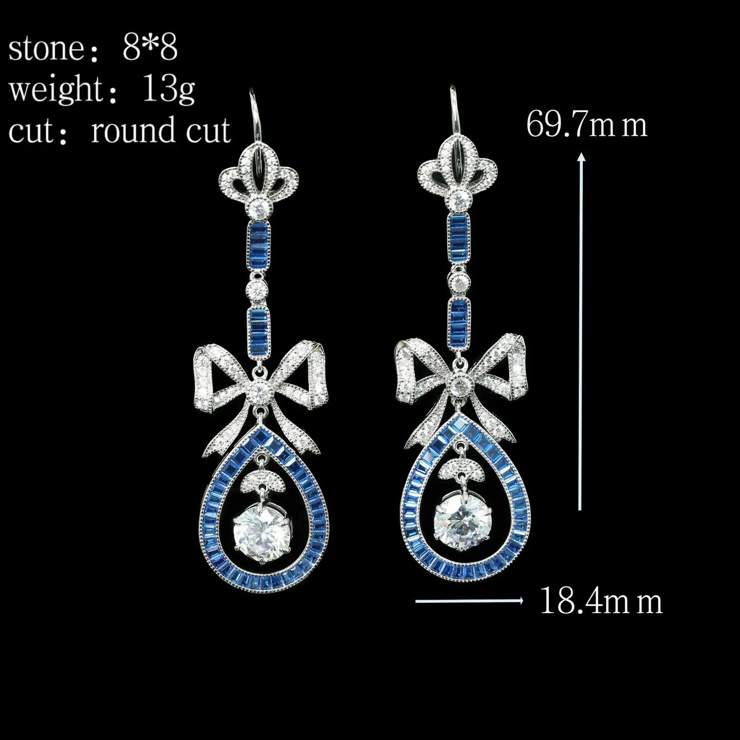 Drop Earrings Lab Sapphire 925 Sterling Silver Vintage Style - SN Wigs & More