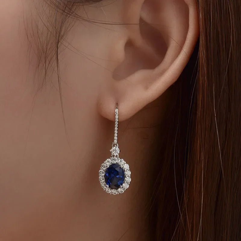 Drop Earrings With Oval Cut Ruby And Sapphire Stones In Sterling Silver 925, Vintage Style - SN Wigs & More