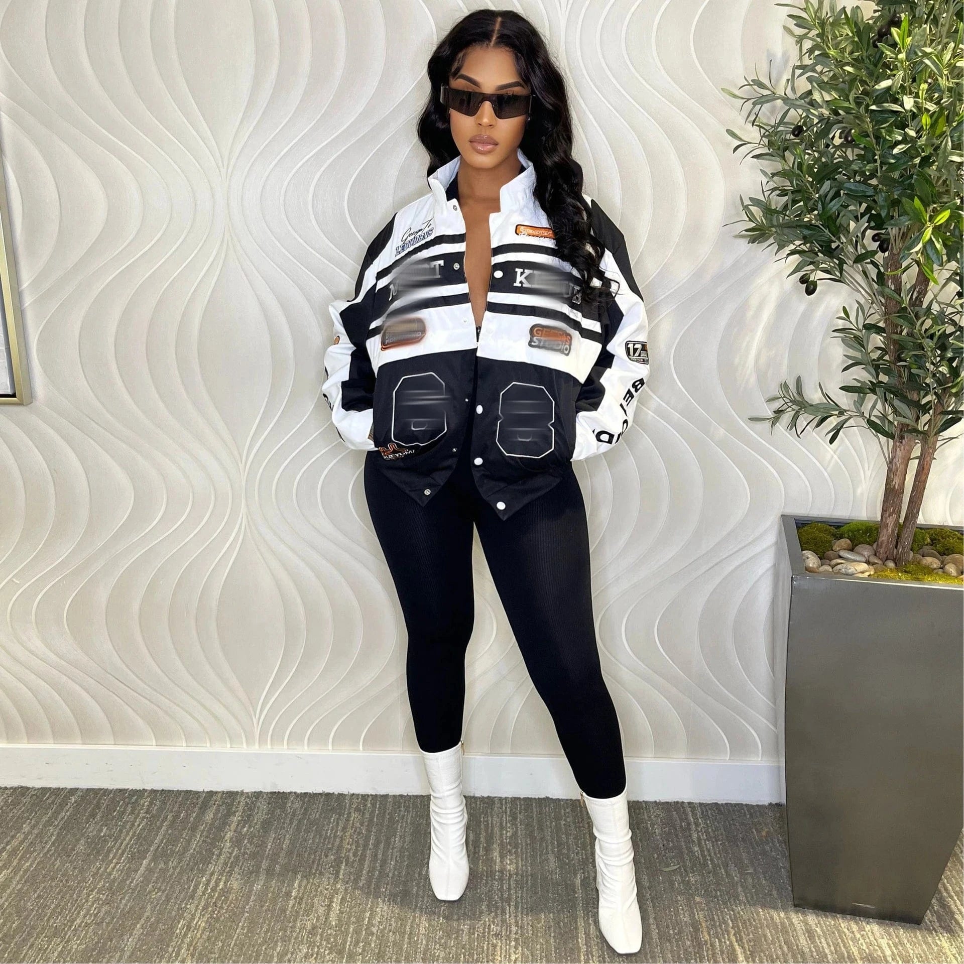 Drop Shipping 1pcs Women Baseball Jacket Wholesale Fall 2024 Patchwork Letter Print Plus Size Long Sleeve Women Crop Top Jacket