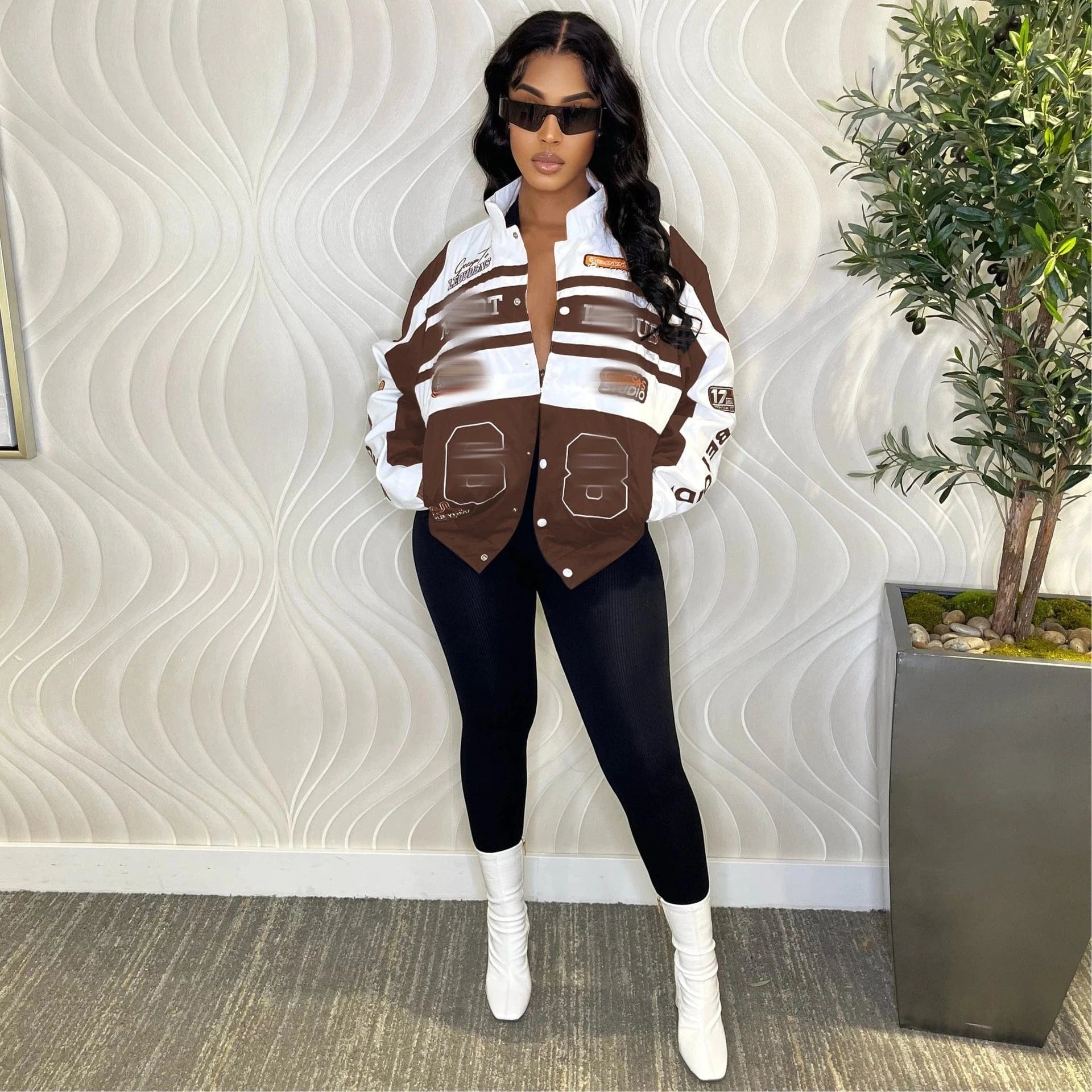 Drop Shipping 1pcs Women Baseball Jacket Wholesale Fall 2024 Patchwork Letter Print Plus Size Long Sleeve Women Crop Top Jacket