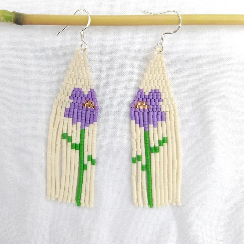 Drop Shipping Dropshipping Boho Seed Bead Earrings Red Flowers Tassel Seed Beads Girl Fine Earring Jewelry Women