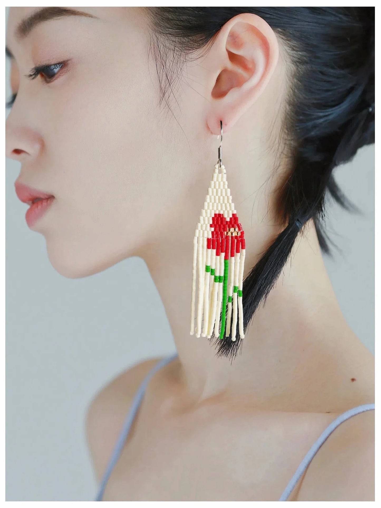 Drop Shipping Dropshipping Boho Seed Bead Earrings Red Flowers Tassel Seed Beads Girl Fine Earring Jewelry Women