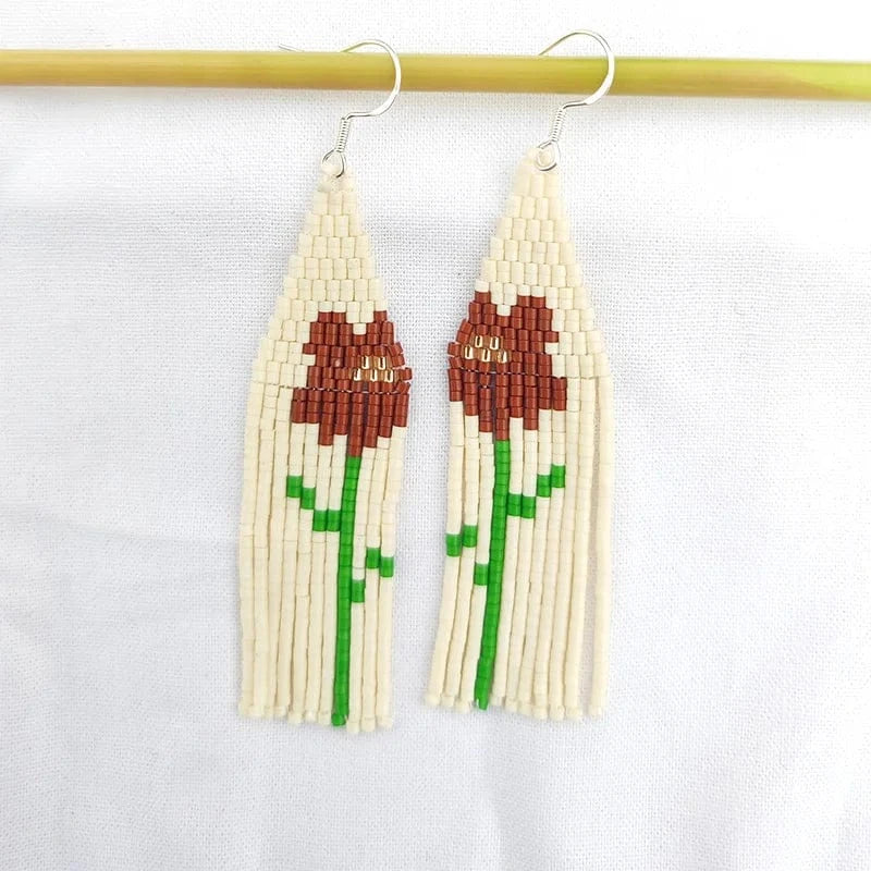 Drop Shipping Dropshipping Boho Seed Bead Earrings Red Flowers Tassel Seed Beads Girl Fine Earring Jewelry Women