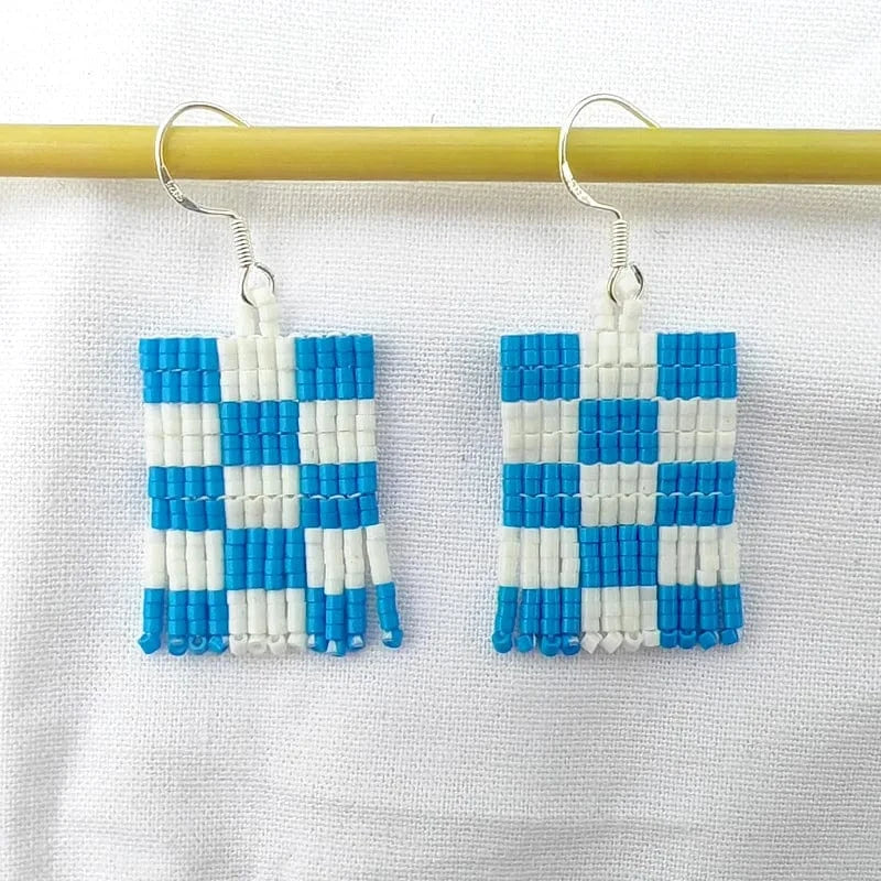 Drop Shipping Fashion Retro Checkerboard Earrings Handmade Seedbeads Fringe Ear Rings Jewelry Women