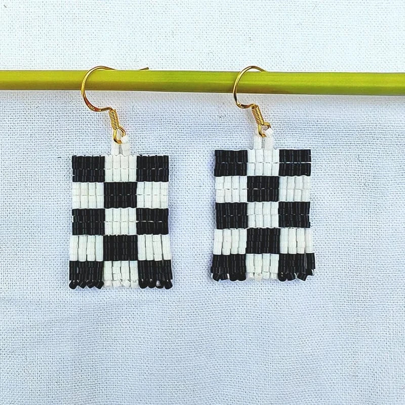 Drop Shipping Fashion Retro Checkerboard Earrings Handmade Seedbeads Fringe Ear Rings Jewelry Women