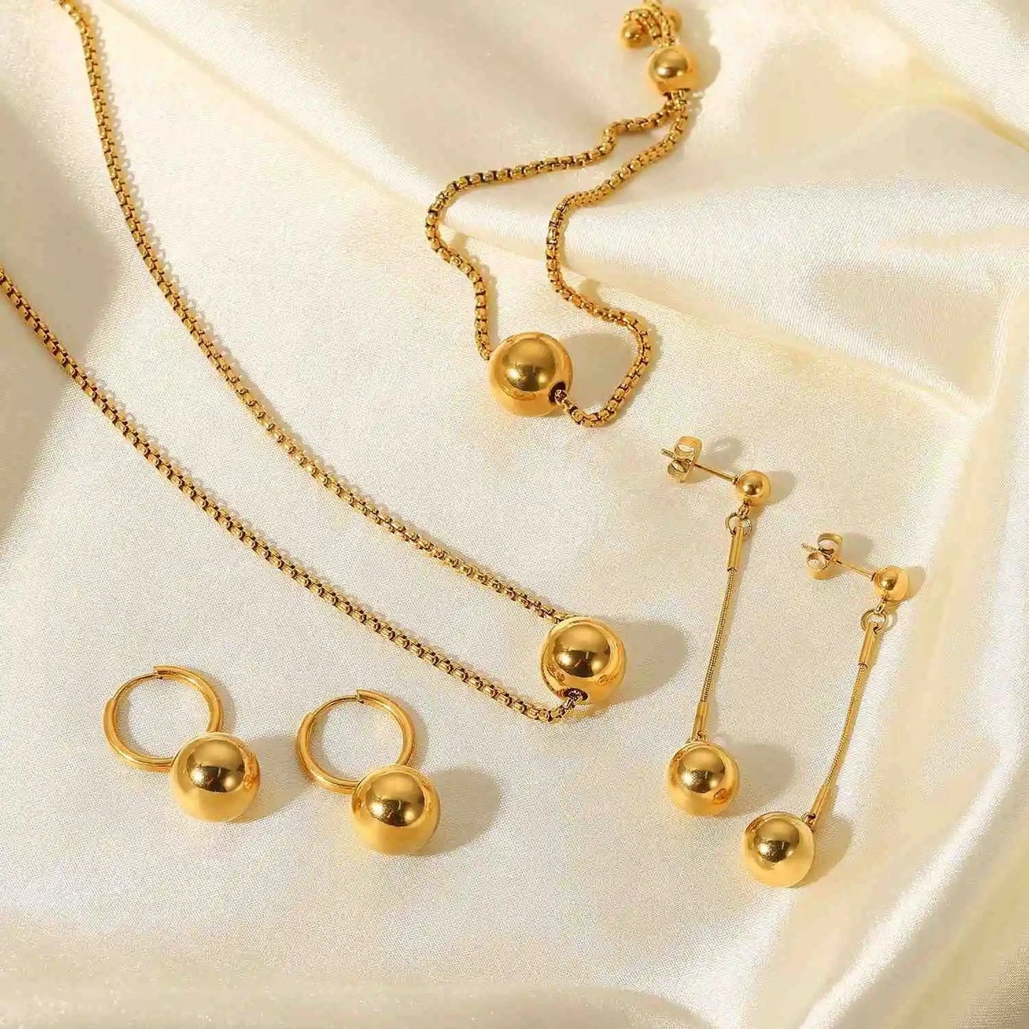 Drop Shipping Ins Ball Pendant Ring Earrings Necklace Stainless Steel Gold Plated Jewelry Accessories Set For Women