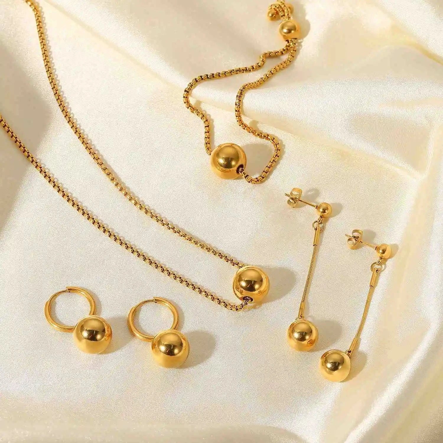 Drop Shipping Ins Ball Pendant Ring Earrings Necklace Stainless Steel Gold Plated Jewelry Accessories Set For Women