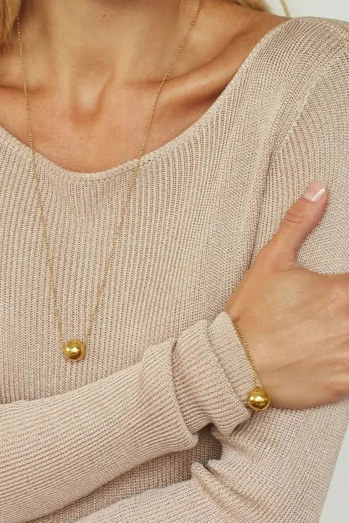 Drop Shipping Ins Ball Pendant Ring Earrings Necklace Stainless Steel Gold Plated Jewelry Accessories Set For Women