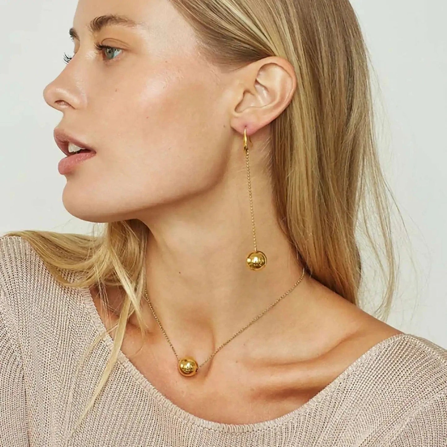 Drop Shipping Ins Ball Pendant Ring Earrings Necklace Stainless Steel Gold Plated Jewelry Accessories Set For Women