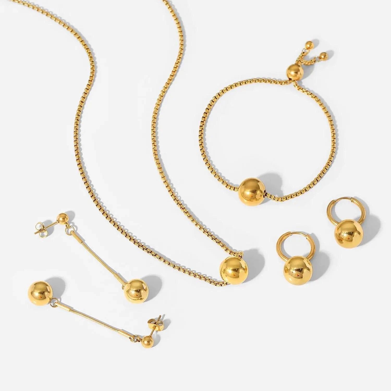 Drop Shipping Ins Ball Pendant Ring Earrings Necklace Stainless Steel Gold Plated Jewelry Accessories Set For Women
