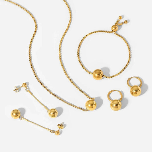 Drop Shipping Ins Ball Pendant Ring Earrings Necklace Stainless Steel Gold Plated Jewelry Accessories Set For Women