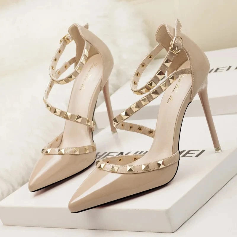 Drop shipping Sexy nightclub stiletto women high heels shallow mouth pointed rivet hollow sandals