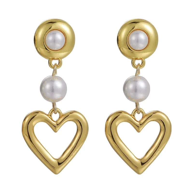 Drop shopping alloy 925 sterling silver needle glitter stud earrings korean beaded earrings gold  Imitation pearl heart earring