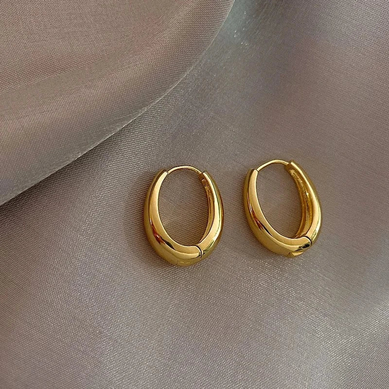 Drop shopping new trendy girl 18K Real Gold Plated Aretes Oval Shape Hoop Earrings Jewelry For Women