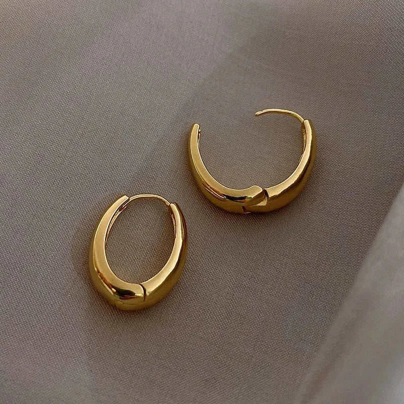 Drop shopping new trendy girl 18K Real Gold Plated Aretes Oval Shape Hoop Earrings Jewelry For Women