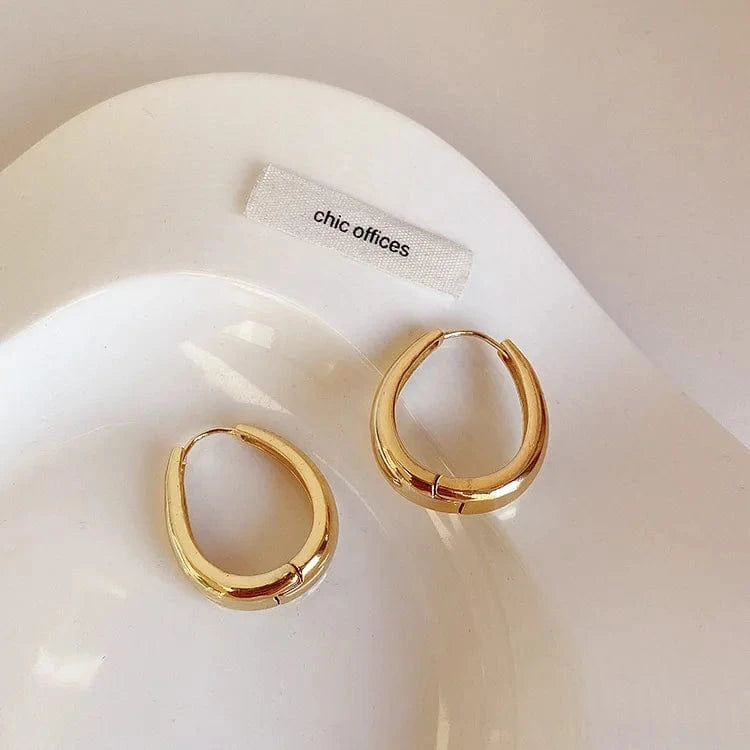 Drop shopping new trendy girl 18K Real Gold Plated Aretes Oval Shape Hoop Earrings Jewelry For Women