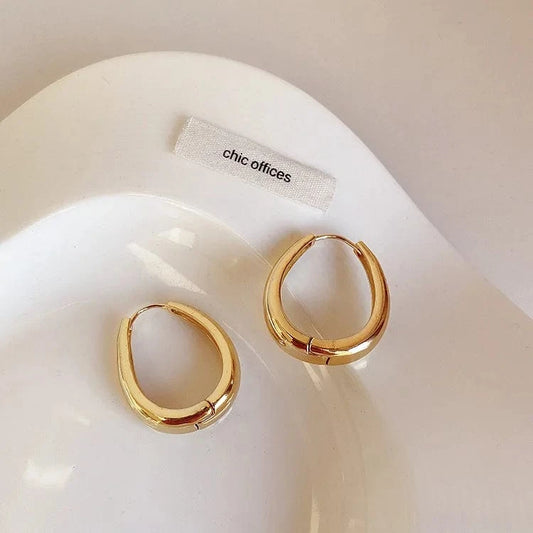 Drop shopping new trendy girl 18K Real Gold Plated Aretes Oval Shape Hoop Earrings Jewelry For Women