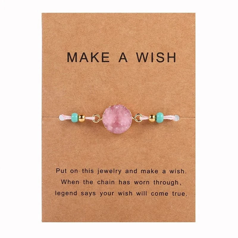 Drop shopping  Upgrade Friendship  Bracelet Women Make A Wish Crystal Natural Stone Quartz Paper Card  Bracelet