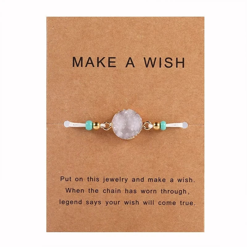 Drop shopping  Upgrade Friendship  Bracelet Women Make A Wish Crystal Natural Stone Quartz Paper Card  Bracelet