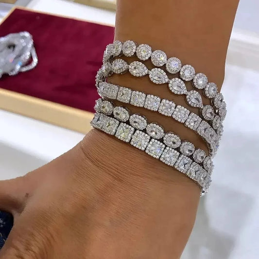 Drop Shopping White Pink CZ Paved Cluster Bracelet Size 16cm 18cm For Women Men Geometric Square CZ Fine Jewelry