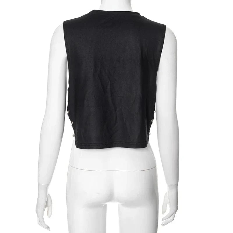 Dropship 2024 summer boutique fashion sleeveless streetwear print women tops t shirt