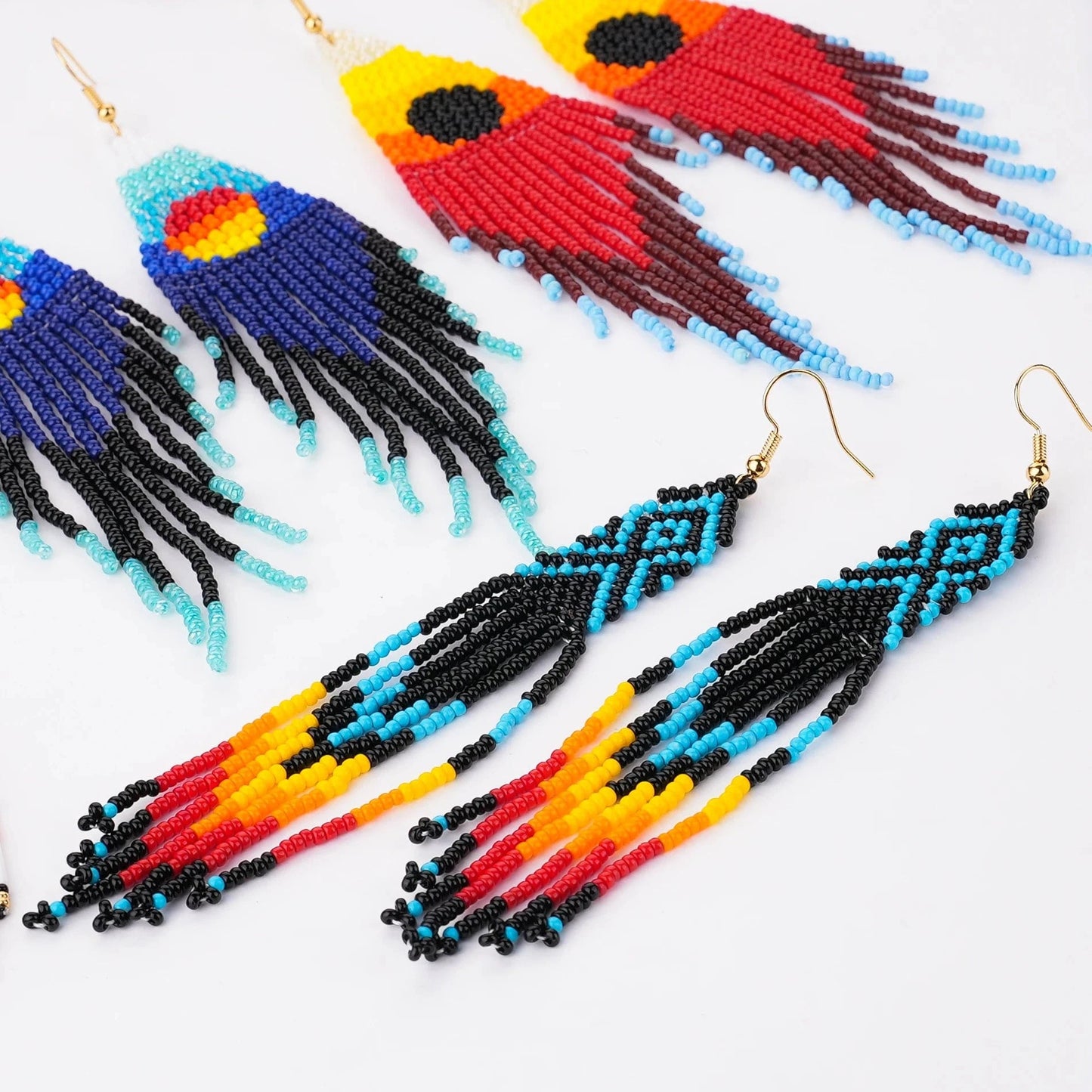 Dropshipping Boho Statement Handmade Beaded Tassel Seed Bead Earrings  Beaded Fringe Dangle Drop Earrings for Women