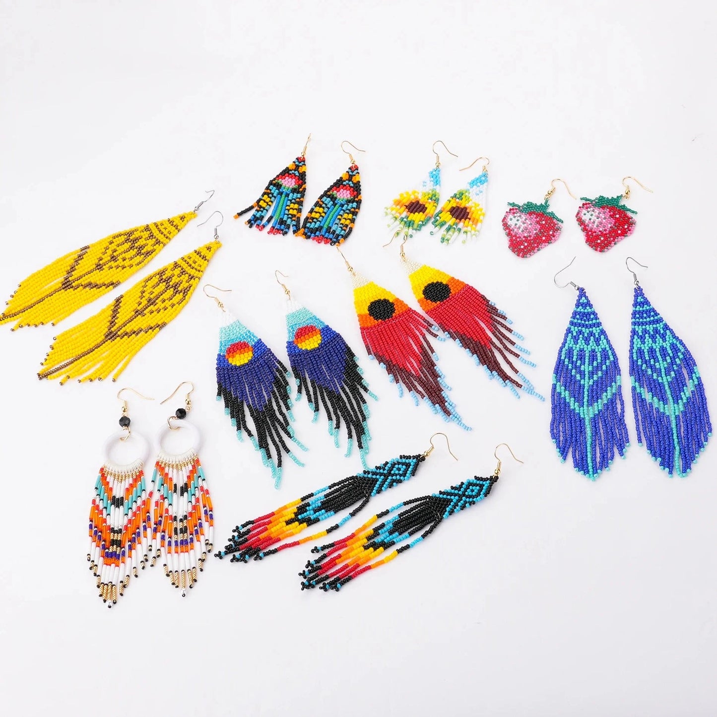 Dropshipping Boho Statement Handmade Beaded Tassel Seed Bead Earrings  Beaded Fringe Dangle Drop Earrings for Women