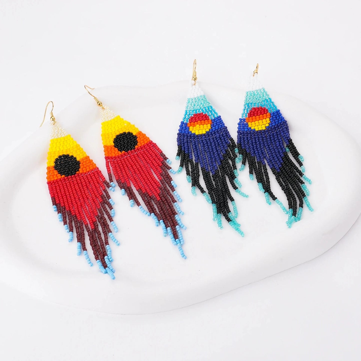 Dropshipping Boho Statement Handmade Beaded Tassel Seed Bead Earrings  Beaded Fringe Dangle Drop Earrings for Women