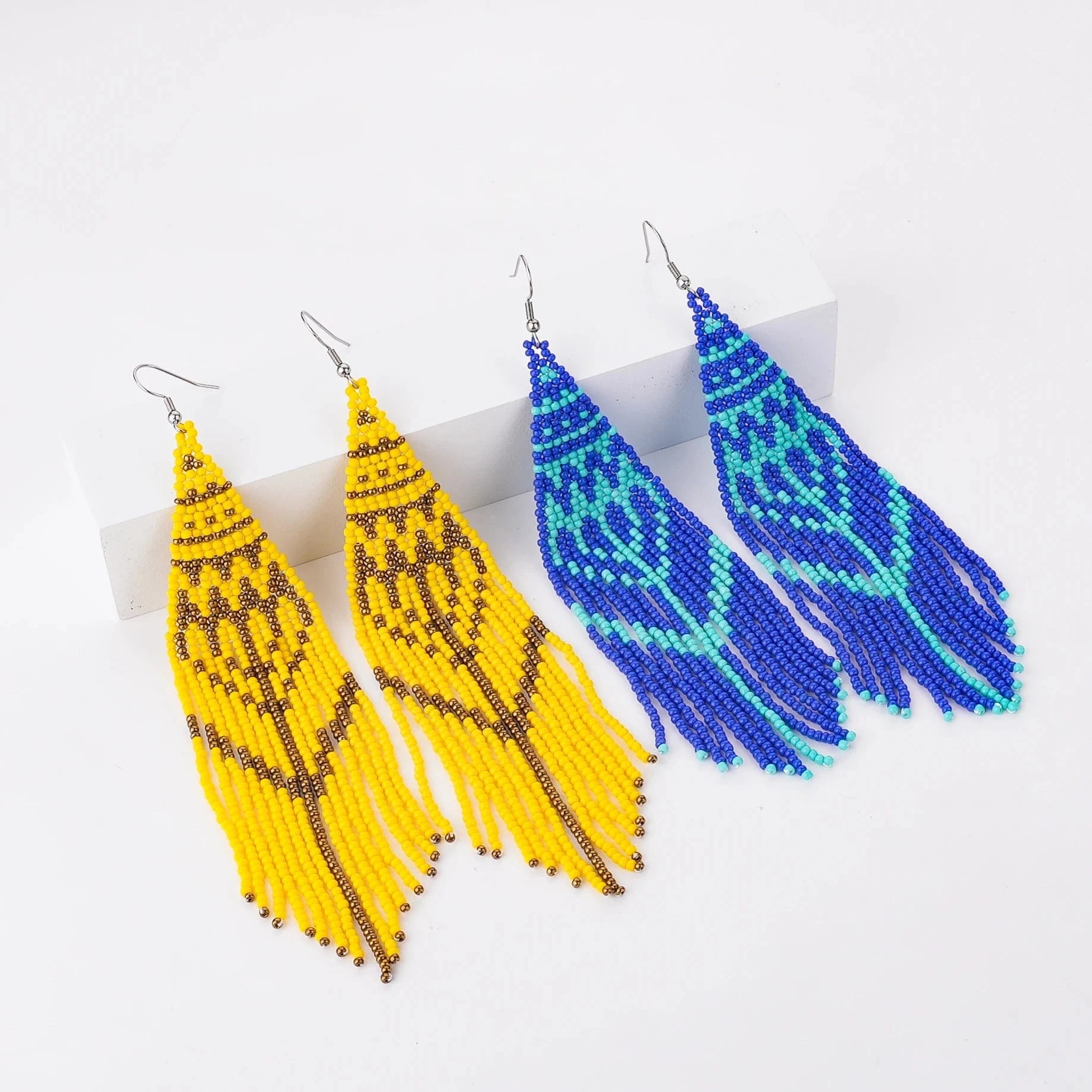 Dropshipping Boho Statement Handmade Beaded Tassel Seed Bead Earrings  Beaded Fringe Dangle Drop Earrings for Women