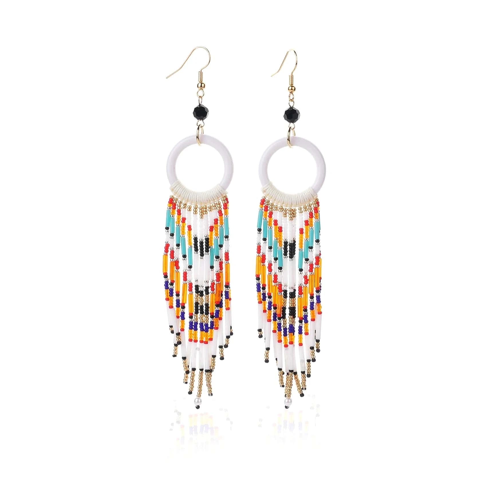Dropshipping Boho Statement Handmade Beaded Tassel Seed Bead Earrings  Beaded Fringe Dangle Drop Earrings for Women