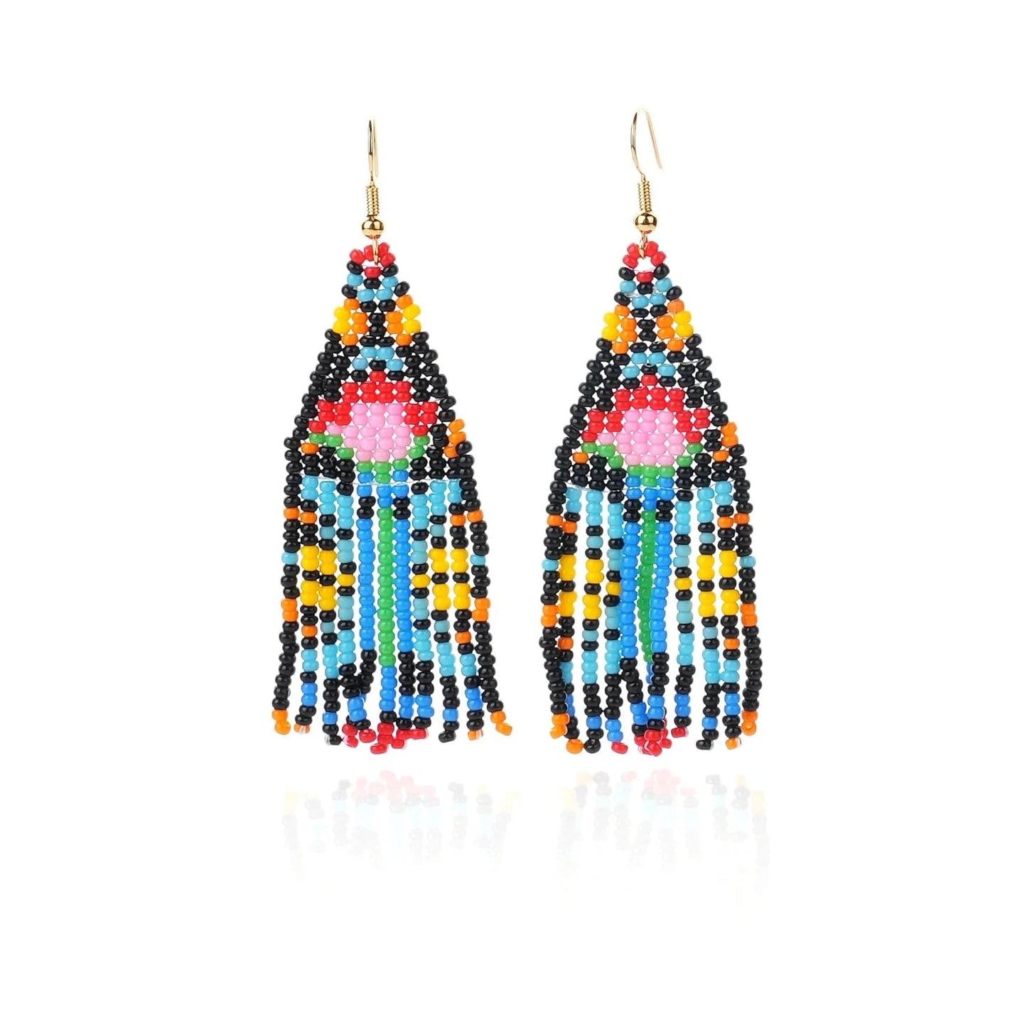 Dropshipping Boho Statement Handmade Beaded Tassel Seed Bead Earrings  Beaded Fringe Dangle Drop Earrings for Women