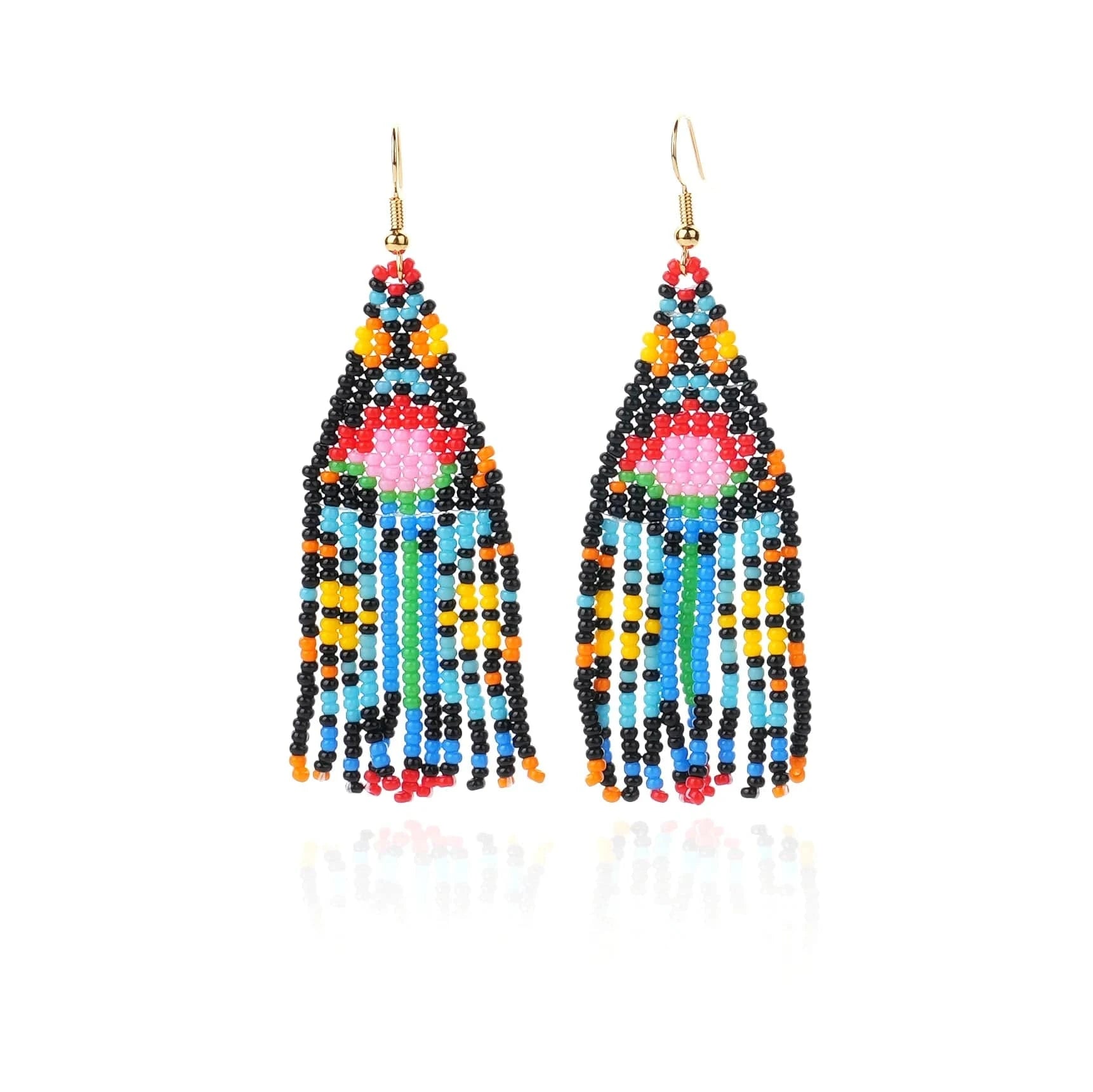 Dropshipping Boho Statement Handmade Beaded Tassel Seed Bead Earrings  Beaded Fringe Dangle Drop Earrings for Women