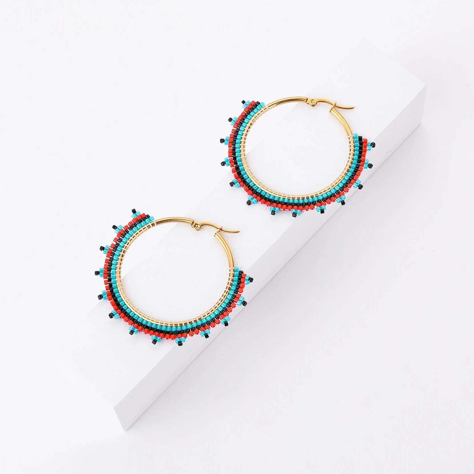 Dropshipping Boho Statement Handmade Beaded Tassel Seed Bead Miyuki Earrings Fringe Dangle Drop Hoop Earrings for Women