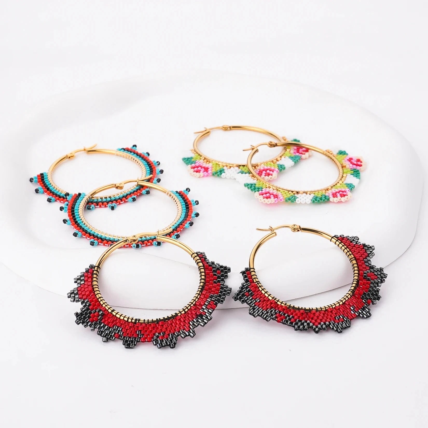 Dropshipping Boho Statement Handmade Beaded Tassel Seed Bead Miyuki Earrings Fringe Dangle Drop Hoop Earrings for Women