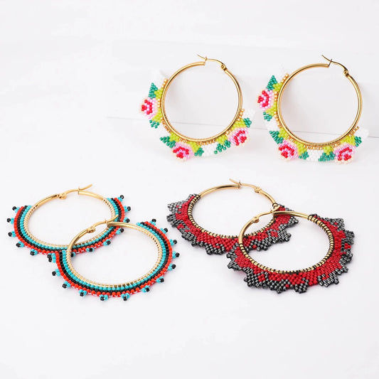 Dropshipping Boho Statement Handmade Beaded Tassel Seed Bead Miyuki Earrings Fringe Dangle Drop Hoop Earrings for Women