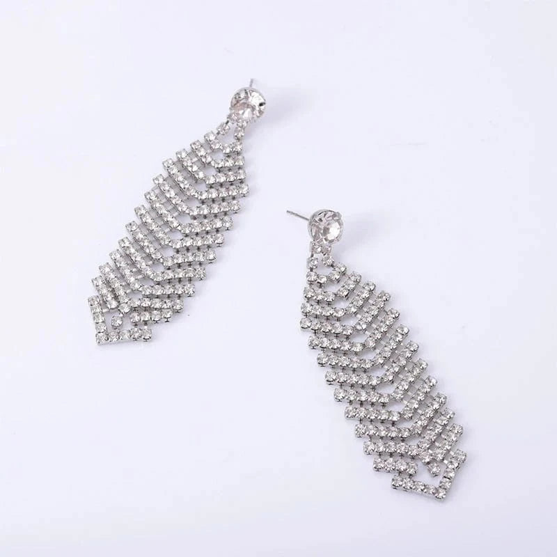 Dropshipping Cheap Earring Wholesale Women Luxury Zircon Crystal Beaded Statement Earring Party Exaggerated Long Drop Earrings