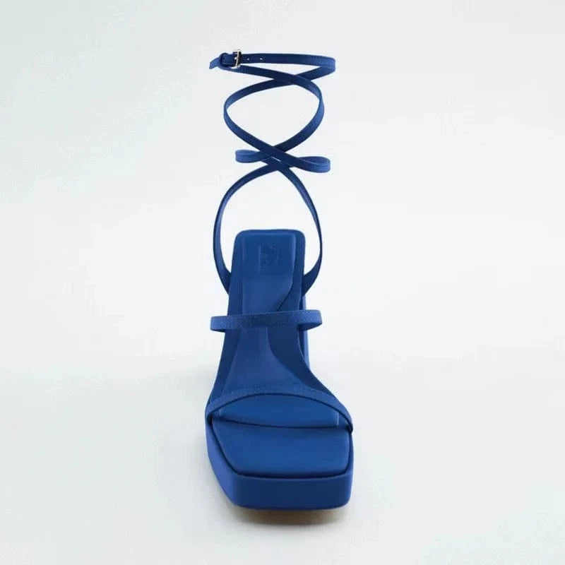 Dropshipping Custom Logo 2022 Summer New Women's Leather High Heels Sandals Fashion Designer Block Heel Sandals Big Size 11