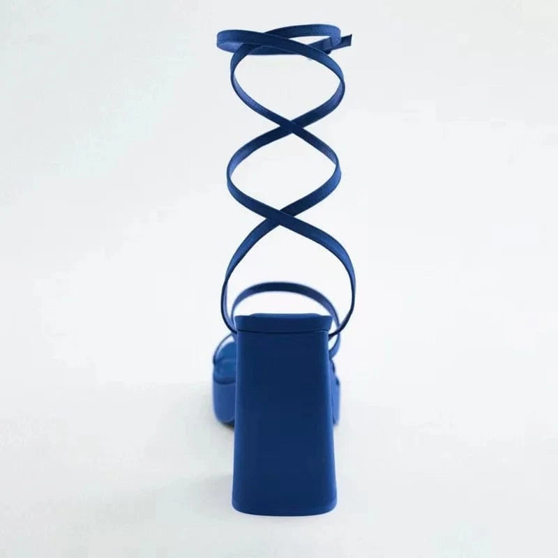 Dropshipping Custom Logo 2022 Summer New Women's Leather High Heels Sandals Fashion Designer Block Heel Sandals Big Size 11