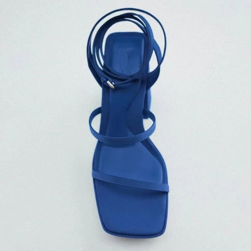 Dropshipping Custom Logo 2022 Summer New Women's Leather High Heels Sandals Fashion Designer Block Heel Sandals Big Size 11