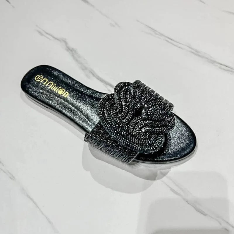 Dropshipping Custom Logo 2024 New Styles Colorful Rhinestone Women`s Slippers Fashion Beach Shoes Slides