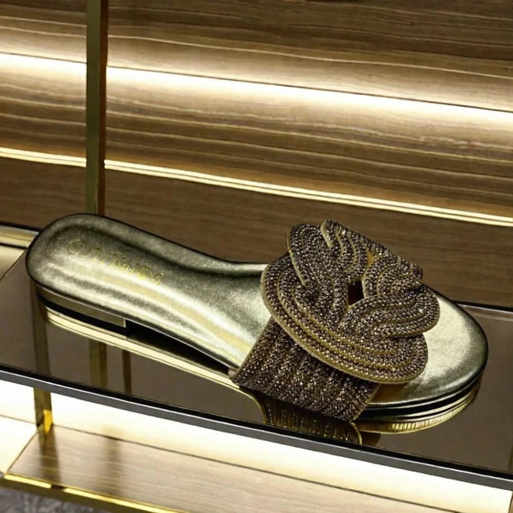Dropshipping Custom Logo 2024 New Styles Colorful Rhinestone Women`s Slippers Fashion Beach Shoes Slides