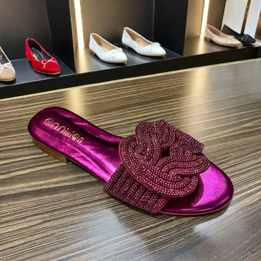 Dropshipping Custom Logo 2024 New Styles Colorful Rhinestone Women`s Slippers Fashion Beach Shoes Slides
